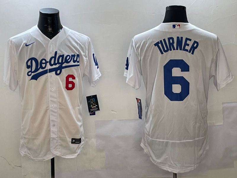 Men Los Angeles Dodgers 6 Turner White City Edition Elite Nike 2025 MLB Jersey style 1
